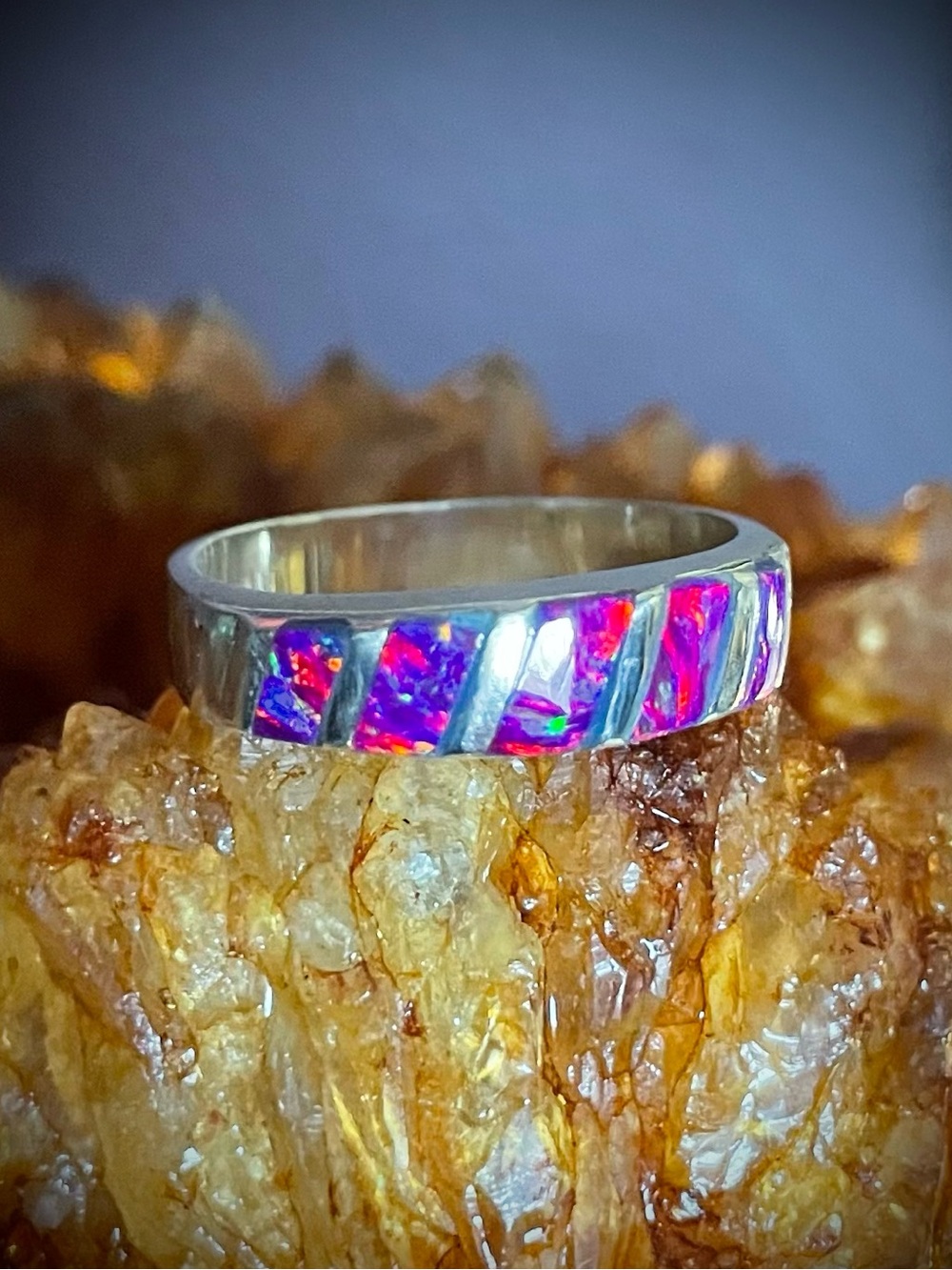 Pink Purple Opal Inlay Vintage Sterling Ring